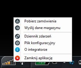 Integrator - Aplikacja działające w tle. Widok menu